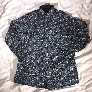 Georg Roth Mens Blue Paisley Button Down Shirt